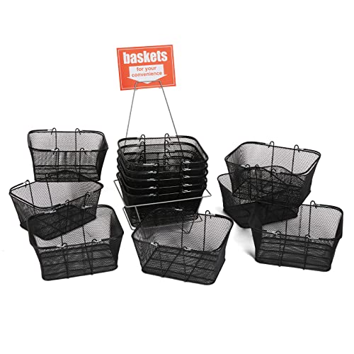 Black Metal Shopping Baskets With Stand And Sign Set Of 12 Basket