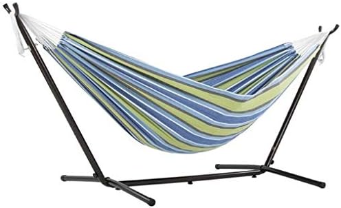 Vivere UHSDO8-24 Double Cotton Hammock with Space-Saving Steel Stand Including Carrying Bag, Oasis