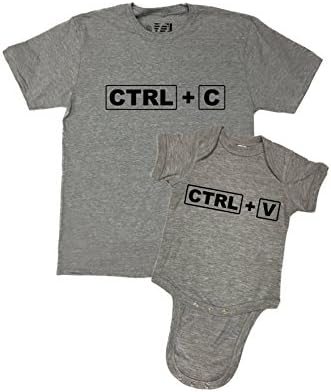 Ctrl+C copy and Ctrl+V Paste Tee Shirt Romper Set Bodysuit Creeper Humorous Funny Gift (Large, Grey)
