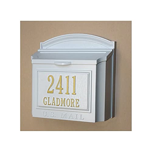 Whitehall Custom Wall Mount Mailbox, Personalized House Number Mail Box, Aluminum Locking