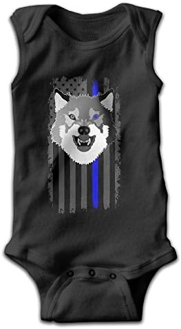 FSFUNNY Infant Sleeveless Onesies USA Thin Blue Line Flag Wolf Bodysuit For Baby Boy And Girl 100% Cotton Romper