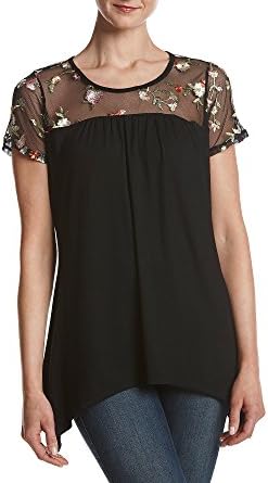 Relativity S/S EMBR Mesh Yoke Sharkbite T Jet Black Floral Large