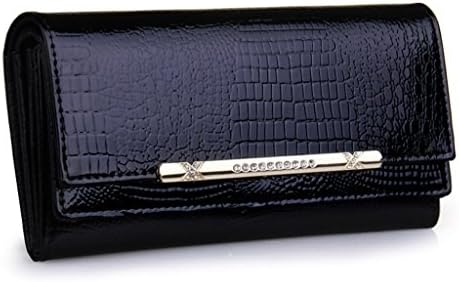 Brilliance Co Womens Genuine Leather Trifold Wallet, Crocodile Grain Wallet (Black)