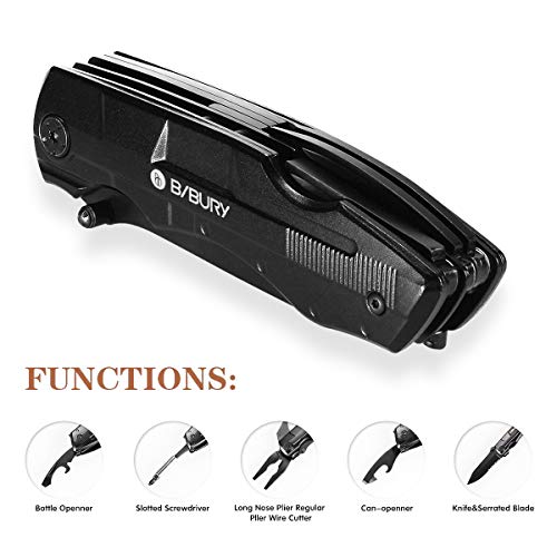 Bibury 5 en 1 Couteau Multifonction, Couteau Pliant Pince Multifonction, Couteau Militaire de Poche Survie en Acier Inoxydable avec Pince Tournevis pour Activités Extérieures, Camping,Randonnée