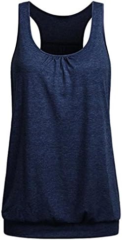 JIANGfu Fashion Women Solid Color Vest Top Ladies Summer Loose Racerback Workout Running Gym Sports Sleeveless Shirt Casual O-Neck Wrinkled Tank Top Blouse