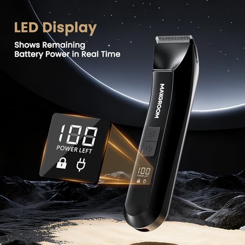 MAXGROOM Manscape 3-In1 Body & Pubic Hair Trimmer for Men, IPX7 Waterproof Ball & Groin Shaver with LED Light, Electric Razor with Travel Pouch & USB Rechargeable