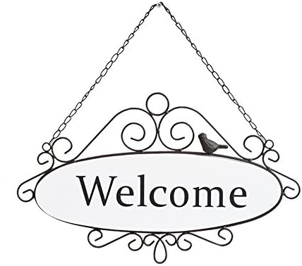 FLYING BALLOON Birds in Rustic Wood and Iron Hanging Welcome Sign for Front Door Home Coffee Shop House Decorations