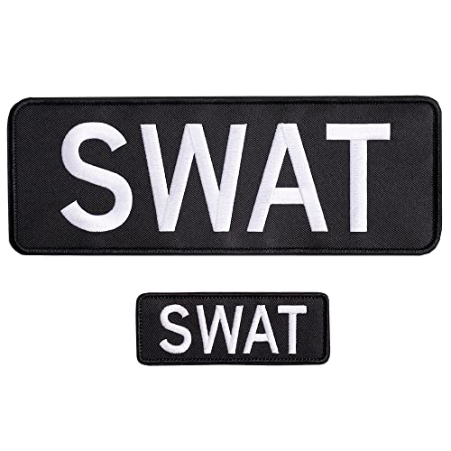 SWAT Embroidered Patches Hook and Loop, Durable Fabric Police Patch for Officer Guard Uniforms Vest, Jacket, Carrier, Hat, One Small and One Large Black