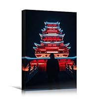 Canvas Wall Art Temple Lights Cityscape Colorful Contemporary Multicolor Neon Photography Places - 12x18 inches