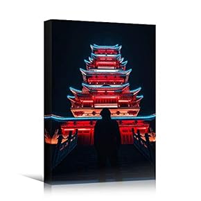signwin Canvas Wall Art Temple Lights Cityscape Colorful...