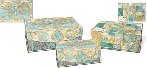 Punch Studio Medium Nesting Flip Top Boxes 3-Piece Set (World of Atlas)