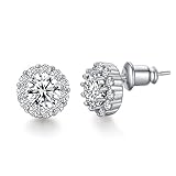 UMODE Jewelry 6mm 0.75 carat Flower Halo Cubic Zirconia CZ Diamond Post Stud Earring For Women 0.4x0.4 In
