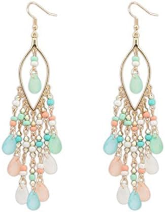 1Pair Earrings,kaifongfu Women Charm Bohemian Colorful Earrings Beads Ear Drops Dangle Tassels Earrings (Multicolor)