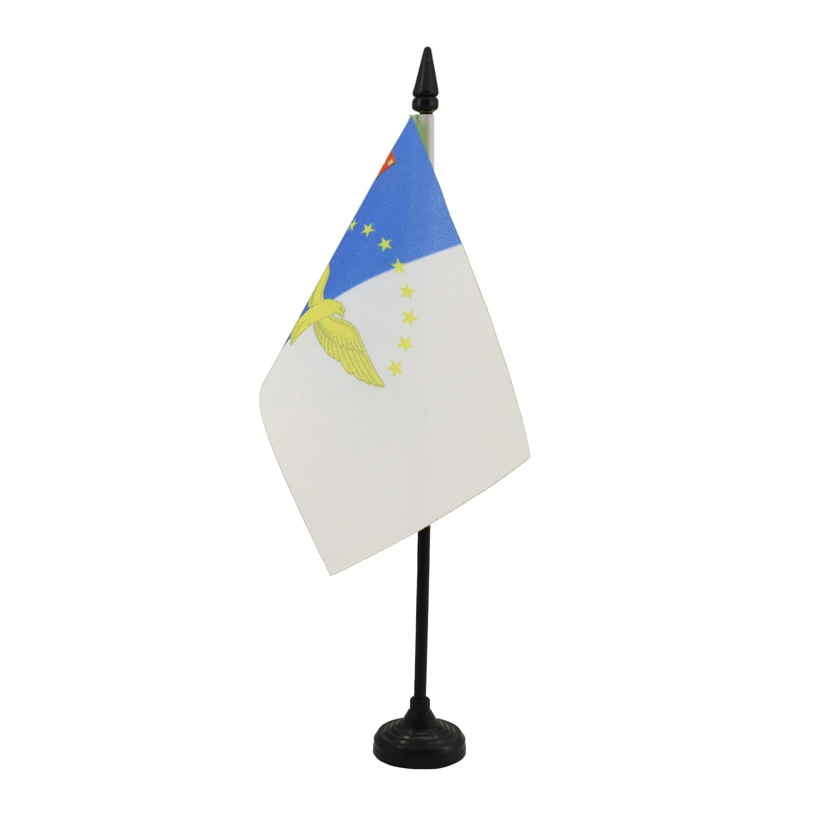 AZ FLAG - Azores Table Flag 4'' x 6'' - Azorean Office Mini Banner 100% Polyester 15 x 10 cm - Mini Desk Flag with 10'' Pole and Black Plastic Base