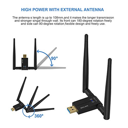 Wireless USB WiFi Adapter for PC - 802.11AC 1200Mbps Dual 5Dbi Antennas 5G/2.4G WiFi USB for PC Desktop Laptop MAC Windows 10/8/8.1/7/Vista/XP/Mac10.6/10.13, WiFi USB Computer Network Adapters