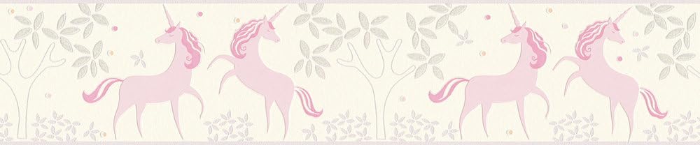 A.S. Création Boys & Girls 6 Borders with Unicorns Unicorn 5.00 m x 0.13 m Grey Pink White Made in Germany 369901 36990-1