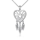 ATHENAA S925 Sterling Silver Dream Catcher Feather Forever Love Heart Pendant Necklace，18 inches
