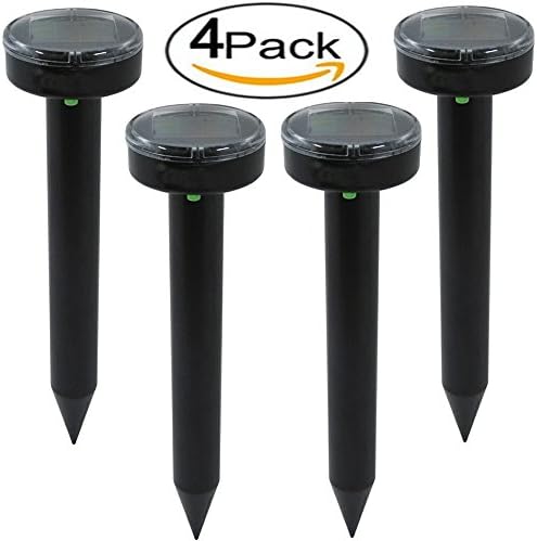 Suqueen 4Pack Solar Powered Sonic Pest Repeller Mole Repellent Repels Mole/Rodent/Vole/Shrew/Gopher/Snake