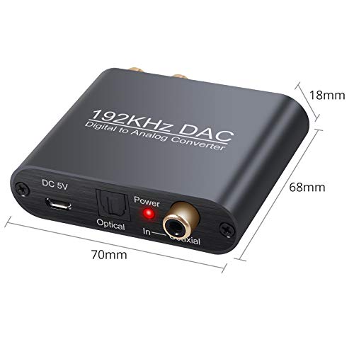 COLFULINE Updated 192kHz DAC Digital to Analog Analogue Audio Converter Coaxial Optical Toslink RCA R/L 3.5mm Audio Jack for PS3/PS4 Xbox HDTV DVD Headphone