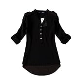 Pretty Show Solid V-neck Long Sleeve Chiffon Shirts for Women