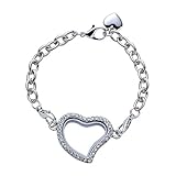 Feilaiger Glass Heart Shape Rhinestone Floating Charm Living Memory Lockets Bracelet Set - Free Link Chain