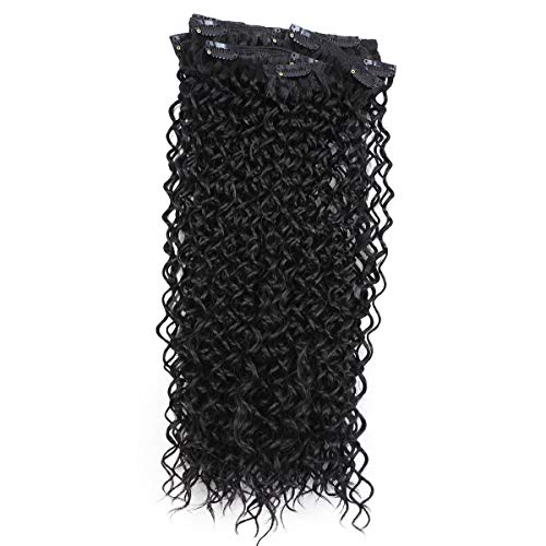 Fashion Icon Hair 22'' Synthetic Clip in on Hair Extensions,Double Weft Kinky Jerry Curly/Wavy Full Head False Hairpieces for Women 120G 7Pcs/Lot-Natural Black 1B Color