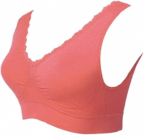 SUNYIK Sports Bra for Women,Padded Wireless Lace Yoga Bras(L,Coral)