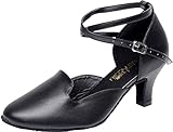 Abby AQ-6175 Womens Latin Tango Cha-Cha Kitten Heel Round-toe Leather Dance-shoes