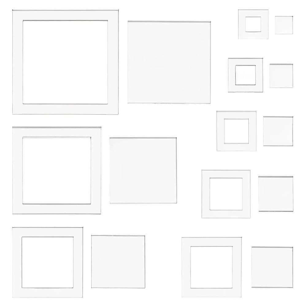 BENECREAT 16 Sizes Square Quilting Template, Acrylic Intricate Sewing Machine Ruler, Transparent Pressure Plate Router Template for DIY Hand Patchwork Cutting Craft, 6mm Thick