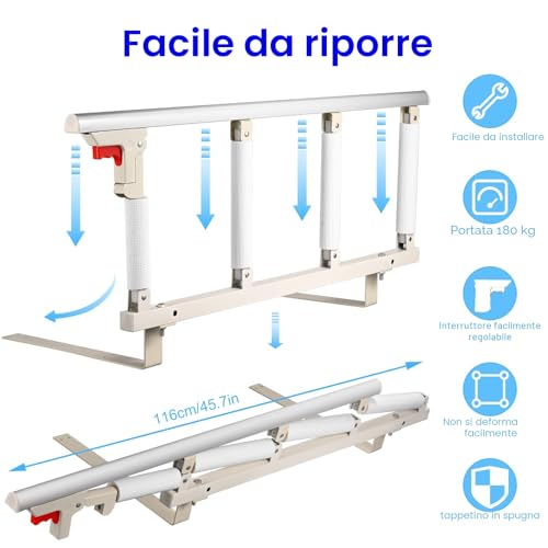 Helangel Elderly Folding Bed Rail Elderly Bed Rail for Elderly Bed Protection Barrier for Hospital Disabled 97 x 40 cm