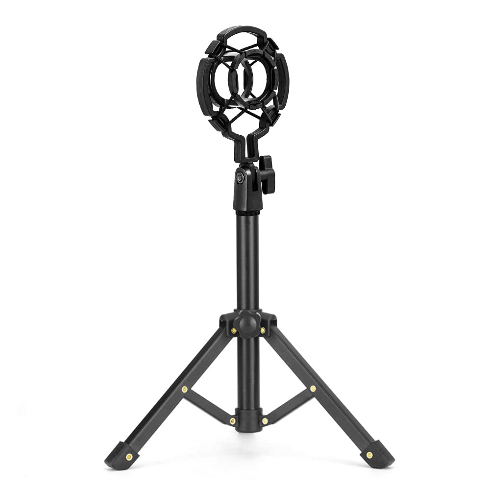 Leepesx Tabletop Microphone Tripod Stand Desktop Mic Stand Metal Mic Tripod with Mic Holder for