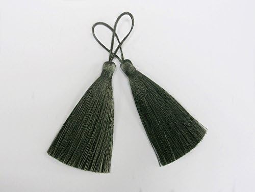 Dark Gray Charcoal Long Tassel Silk Fringe Trim Pendant Jewelry Making Drapery Sewing Embellishments Decorate 2 Pieces