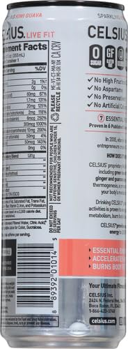 CELSIUS SPARKLING KIWI GUAVA, FUNCTIONAL ESSENTIAL ENERGY DRINK, 12 FL OZ