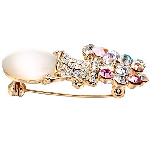 XLiang Romantic Women Jewelry Brooch Gold Plated Colorful Rhinestone Opal Vase Flower Breastpin Corsage Shawl Lapel Hijab pins