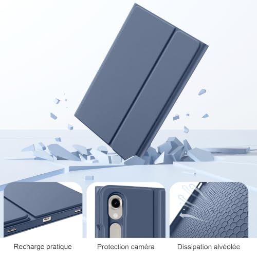 Vobafe AZERTY Keyboard Case for Samsung Galaxy Tab S10 Lite/S10 FE/S9 FE 10.9 Inch/Tab S9 11 Inch, 7 Colors Backlit Keyboard Case with Pen Holder & Quick Charge, AZERTY Blue-Grey | 7-Color Illuminated Keyboard with S Pen Support and USB-C Fast Charging, QWERTZ Layout Blue Grey