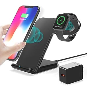 HUOTO Wireless Charger,2 in 1 Wireless Charging Dock with iWatch Stand for iWatch 5/4/3/2, 7.5w Qi Fast Charger for iPhone 11/11 Pro Max/XR/XS Max/XS/X/8/8P/Galaxy Note 10/S10/S9 (AC Adapter) (Black)
