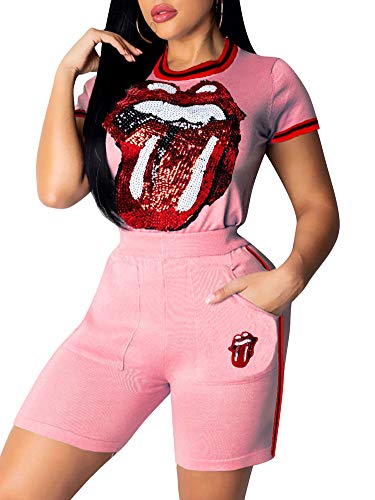 image for NVXIYYA Women's Party 2 Piece Jumpsuit Striped Printed Romper Short Sl