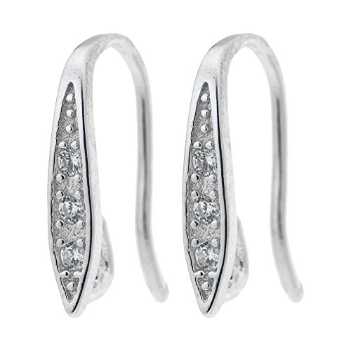 Rhodium On 925 Sterling Silver CZ Oval Shield Dangle Earring Connector Earwire Hook