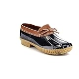 Axny Dylan-10 Women's Two Tone Bow Accents Slip-On Rain Loafer Flat Duck Shoes