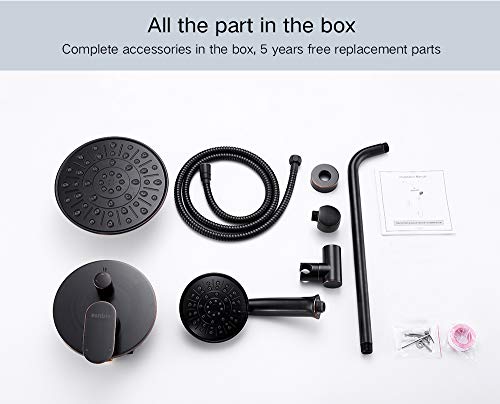 Esnbia Oil Rubbed Bronze Shower System, Wall Mounted Shower Faucet Set for Bathroom with High Pressure 8" Rain Shower head and 3-Setting Handheld Shower Head Set (Rough in Valve Included) - Thumbnail 6