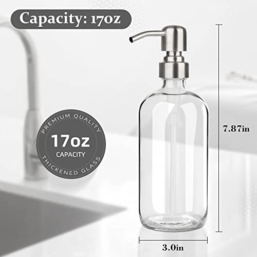GLUBEE 17 Oz Clear Glass Soap Dispenser with Rust Proof 304 Stainless