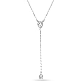 LeCalla 925 Sterling Silver CZ Necklace for Women Jewelry Lightweight Adjustable Lariat Zirconia Choker Y Chain Necklace