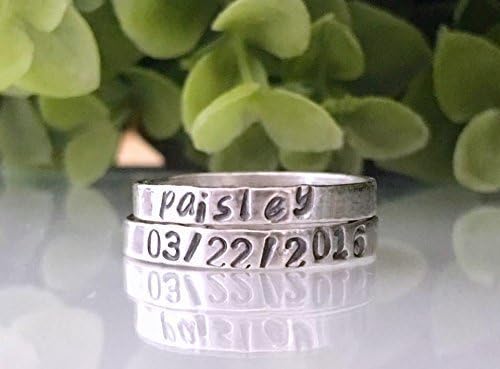 Personalized Sterling Silver Thin Stacking Rings - SET OF 2 - TWO Hand Stamped Name Rings