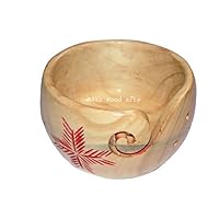 Naaz Wood arts Clear Polished Natural naplewood Yarn Bowl -7"x4" Handmade from Mapelewood Perfect Yarn Holder for Knitting & Crocheting withen RED Flower handcarving