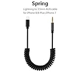 Spring Aux Cord Cable for Car for iPhone 8 /iPhone 7 Lightning to 3.5mm Headphone Jack Coiled Audio Cable Adapter iPhone X / 8 Plus /7/7 Plus,iPod,Home Stereo,Hi-Fi,Headphones,Speaker(Support iOS 11)
