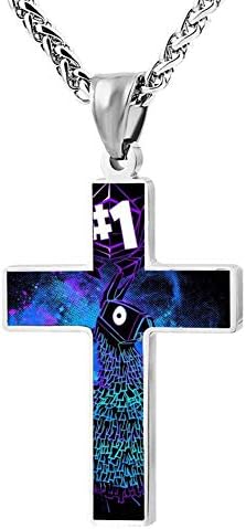 WILLBEATEVE for Characters Llama Tnite Couple Zinc Alloy Chain Cross Necklace Pendant Jesus Prayer Christian 24 Inch