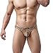 YUFEIDA Sexy Men's Underwear Thong G-string Leopard Print Bulge Pouch T-back Underpants (Large, Yellow)