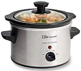 Elite Gourmet MST-250XS Electric Slow Cooker, Adjustable Temp, Entrees, Sauces, Stews & Dips, Dishwasher Glass Lid &&nbsp;Ceramic Pot, 1.5Qt Capacity, Stainless Steel