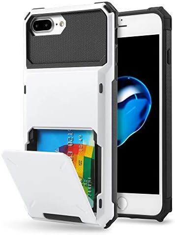 OKAYUSED iPhone 7 Plus Case, iPhone 8 Plus Case, Dual Layer iPhone 7/8 Plus Wallet Case [Card Pocket] Anti-Scratch Protective Shell Armor Rubber Bumper Case with Credit Card Slot Holder (White)