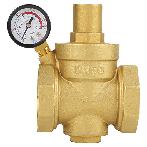 Hilitand Brass DN50 Water Pressure Regulator Valve, Piston Structure, Adjustable Flow Pressure Regulator, Protects Plumbing